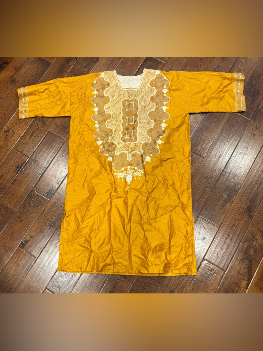 African Gold White Tan Tunic with Headdress USED